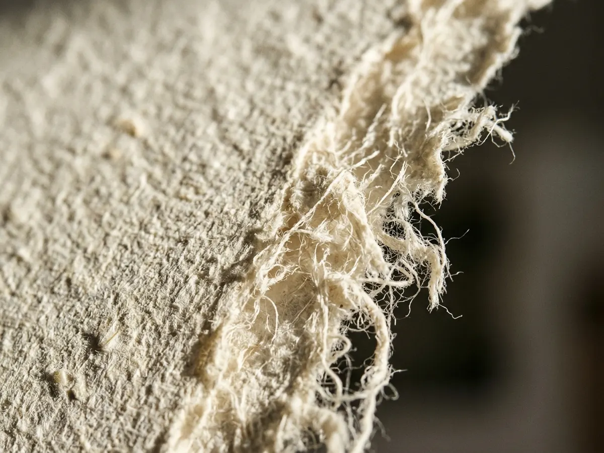 Büttenrand eines dicken Baumwollpapiers im Streiflicht